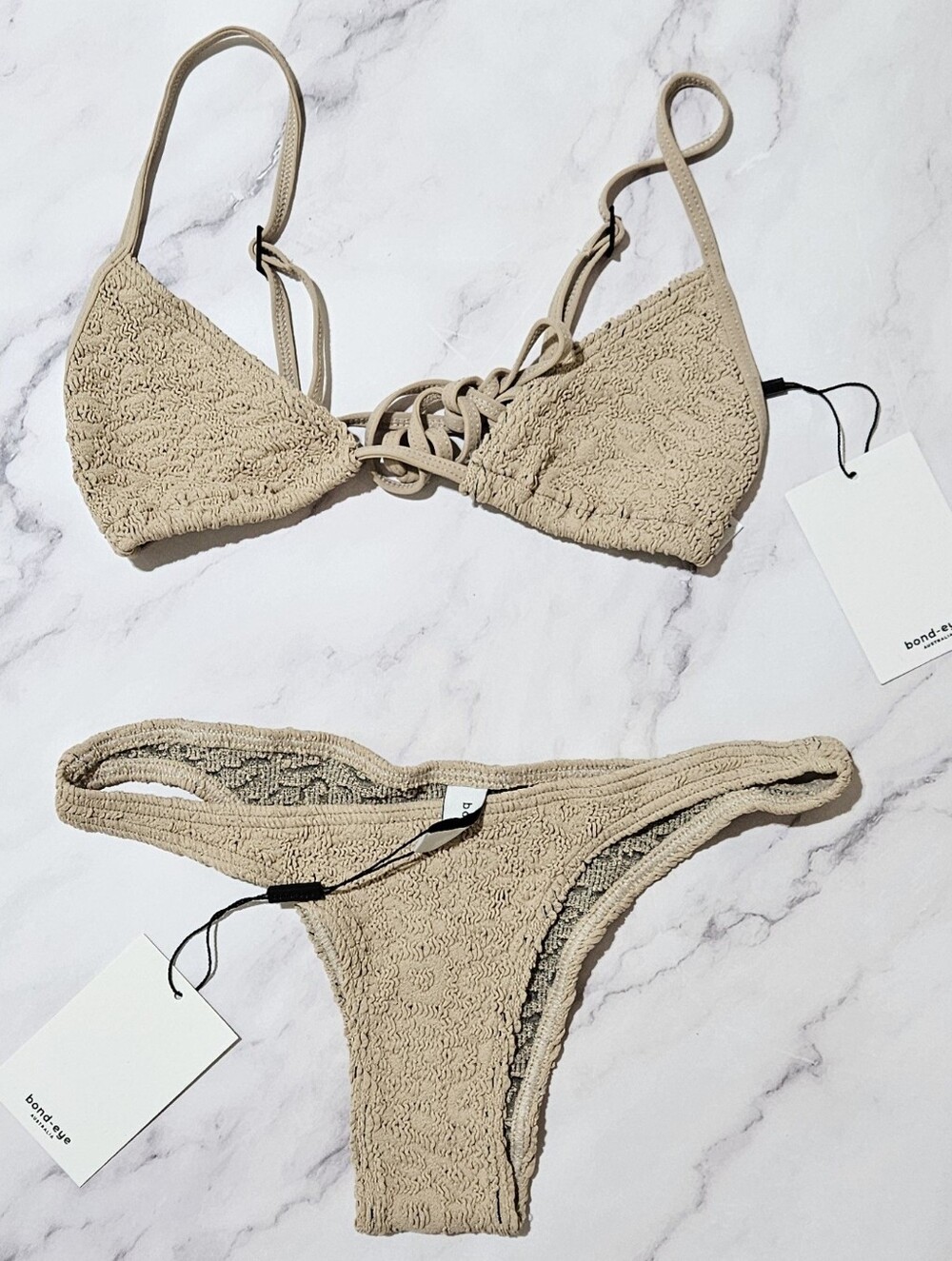 BOND-EYE Bikini Set Luana Tri & Vista Brief Oat Leopard ONE SIZE NWT